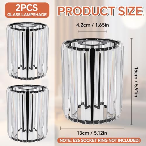 Image of Teenyyou 2 Pack Crystal Lamp Shade, 1.65 inch Fitter Opening for E26 /E27 Socket Ring Fixtures, Modern Lampshade Shade for Dining Room Living Room Wall Sconce Chandelier, 5.1 inch Dia x 5.9 inch H