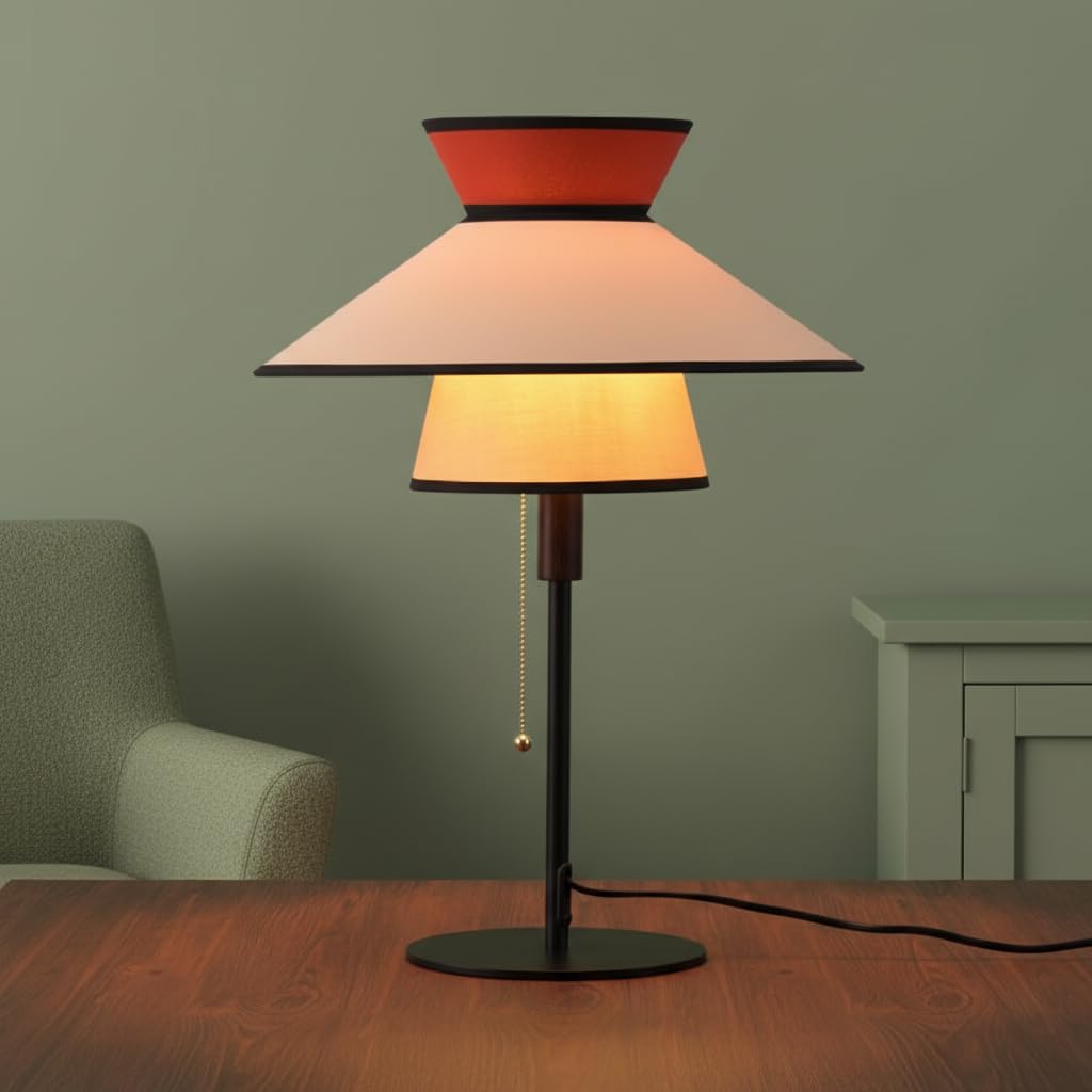 BARCELONA LED Table Lamp ALICE with Large Fabric Shade 40 cm, Modern, Retro and Industrial Design, Minimalist and Elegant, Perfect for Living Room, Bedroom and Dining Room, E27 Atmospheric Light