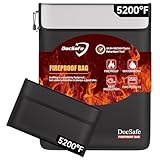 DocSafe Fireproof Document Bag (5200℉) with Fireproof Organizer Travel Case,Heat Insulated Fire＆Water Resistant 8 Layers Safe Money Bag Storage for Important Documents,Cash,Power Bank,Valuables,Black
