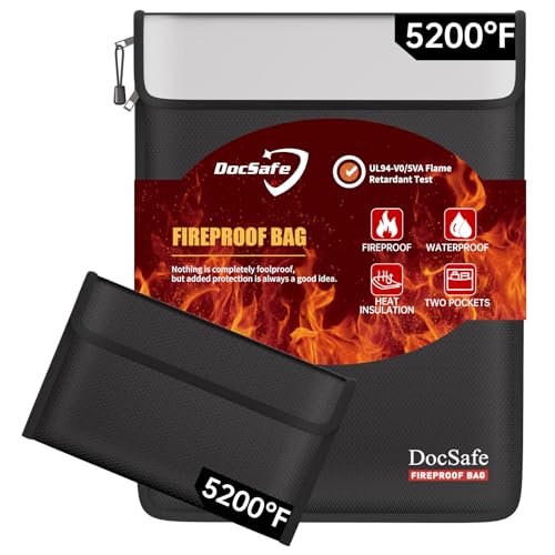 DocSafe Fireproof Document Bag (5200℉) with Fireproof Organizer Travel Case,Heat Insulated Fire＆Water Resistant 8 Layers Safe Money Bag Storage for Important Documents,Cash,Power Bank,Valuables,Black by DocSafe - Used condition - US$16.16