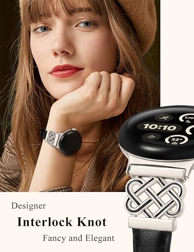 Image of TOYOUTHS Slim Leather Band Compatible with Google Pixel Watch 4 3 41mm /Pixel Watch 2 1 Band Women, Celtic Metal Dressy Thin Fashion Designer Premium Leather Strap for Google 4 3 2 1 Smartwatch