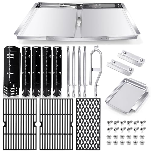 Grill Grease Tray Replacement Parts for Dyna Glo Grill Replacement Parts 5 Burner DGH474CRP DGH483CRP DGH485CRP Adjustable 24-30 Gas Grill Drip Pan Cooking Grate Heat Plate Shield and Burners