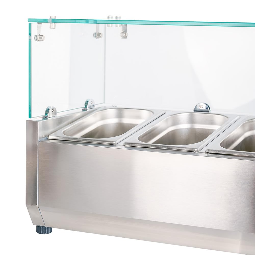 Cleiton® Vitrina de Ingredientes Refrigerada 120x33x44 cm de Acero Inoxidable 5 Cubetas GN 1/4 | Nevera de Ingredientes con Termostato Digital Dixell | Mostrador Vitrina refrigeradora