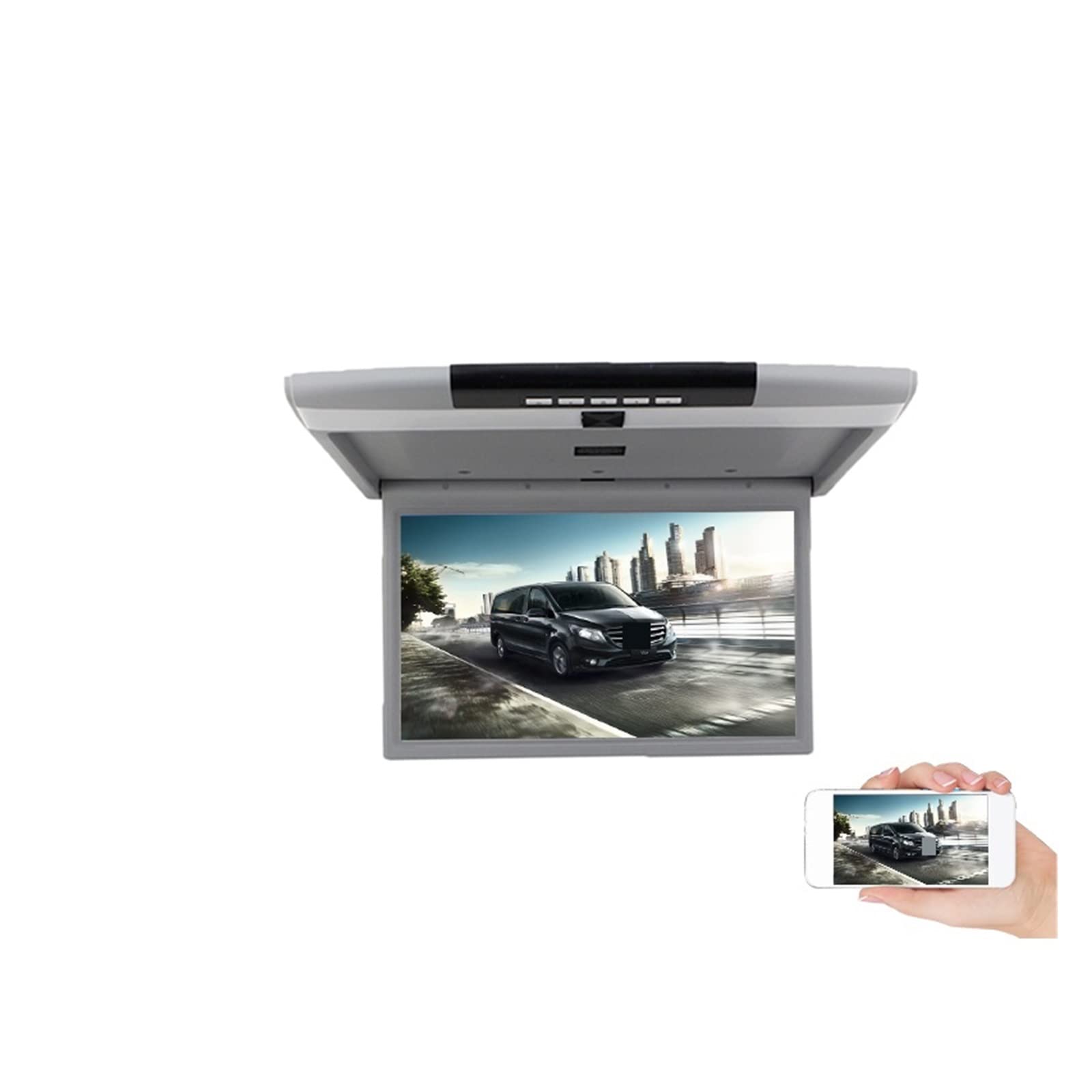 Monitor for auto da 17,3 pollici Schermo LCD HD Soffitto for automobile Display for montaggio su tetto TV multimediale Lettore video for Collegamento IR FM Film per bambini(17 Mirroring Grey)