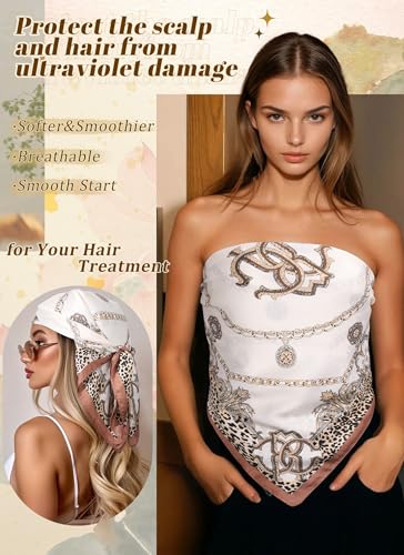 CHLINS 27.5” Square Head Scarf for Women Satin Hair Scarf Silk Wrap Neck Scarves Bandanas for Handbags Accessories3