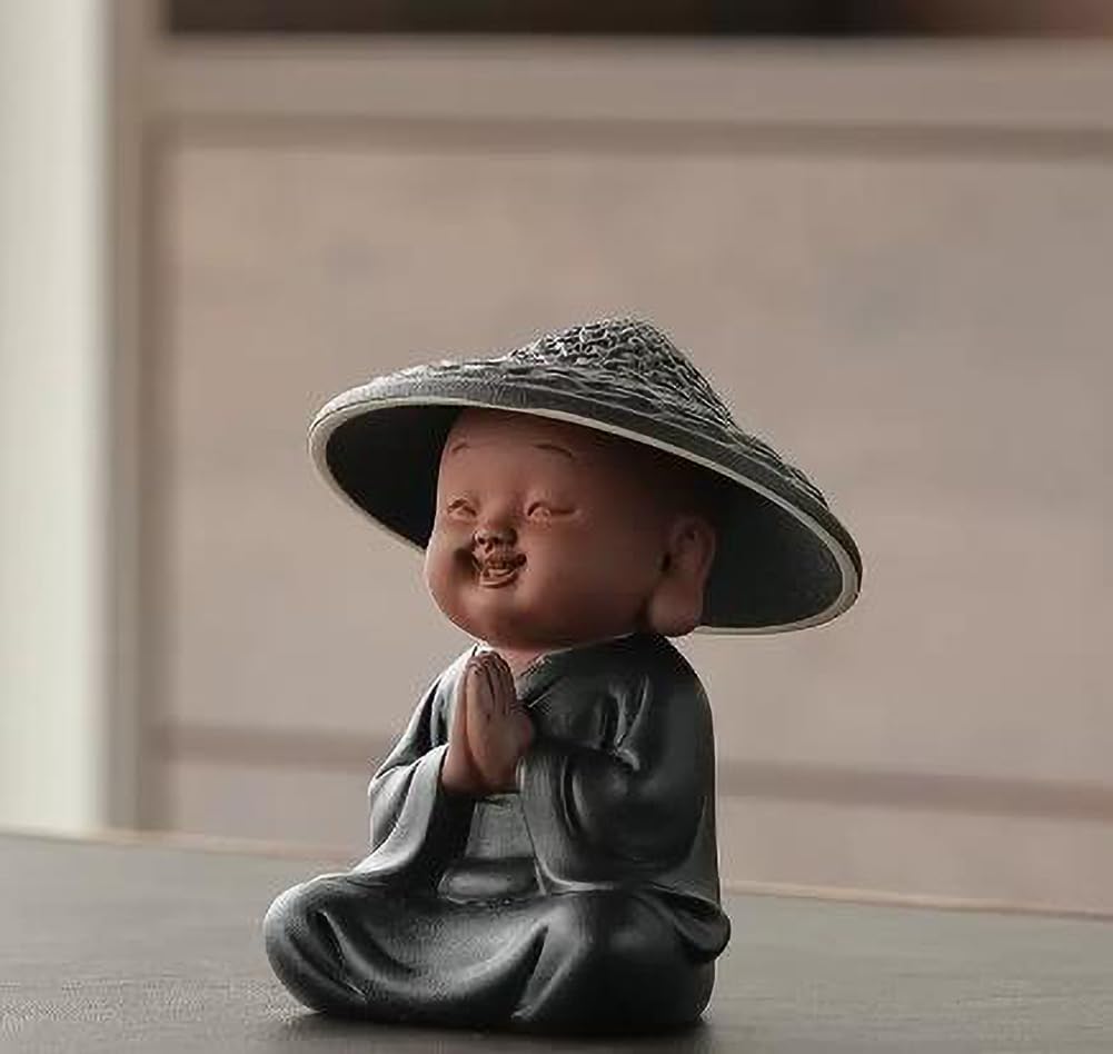 Infusor de té de malla fina de cerámica, infusor para té suelto, colador de malla fina, estatua de monje pequeño, decoración de mesa de té, filtro de té A03