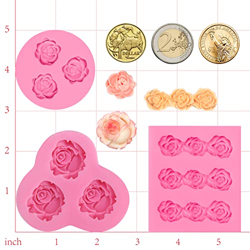 Funshowcase Mini Sizes Roses Flower Fondant Candy Silicone Mold for Sugarcraft Cake Decoration, Cupcake Topper, Polymer Clay, Soap Wax Making Decoration, Crafting Projects, 3 Count - Thumbnail 4
