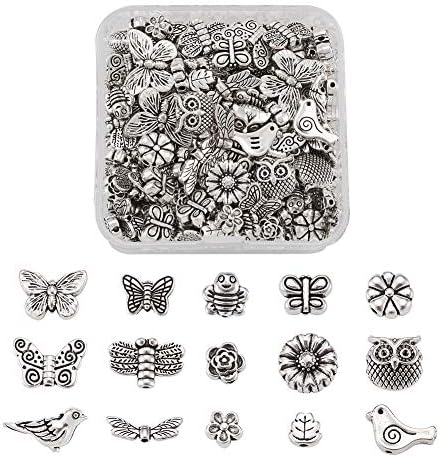 Beadthoven 70pcs 14 Style Tibetan Silver Cross Crucifix Spacer Beads Metal Religious Cross Dangle Charms Pendants for for Jewelry Crafts Making Hole: 1-5mm