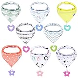 Baby Bandana Drool Bibs for Girls - 8-Pack Baby Bibs with Teething Toys/Teethers Set -Super Absorbent Organic Cotton Bibs for Baby Girl