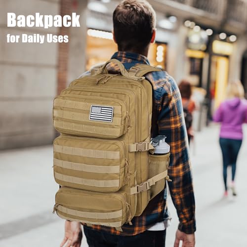 Image of Military Tactical Backpack 50L Large Day Backpack for Men Molle Army 3 Days Assault Pack Bug Out Bag Water Resistant and Heavy Duty Hiking Treeking Rucksack - Brown