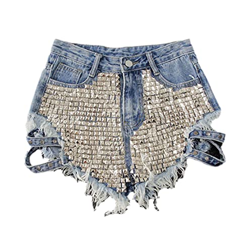 Short punk en jean à rivets idéal pour vos festivals et concerts