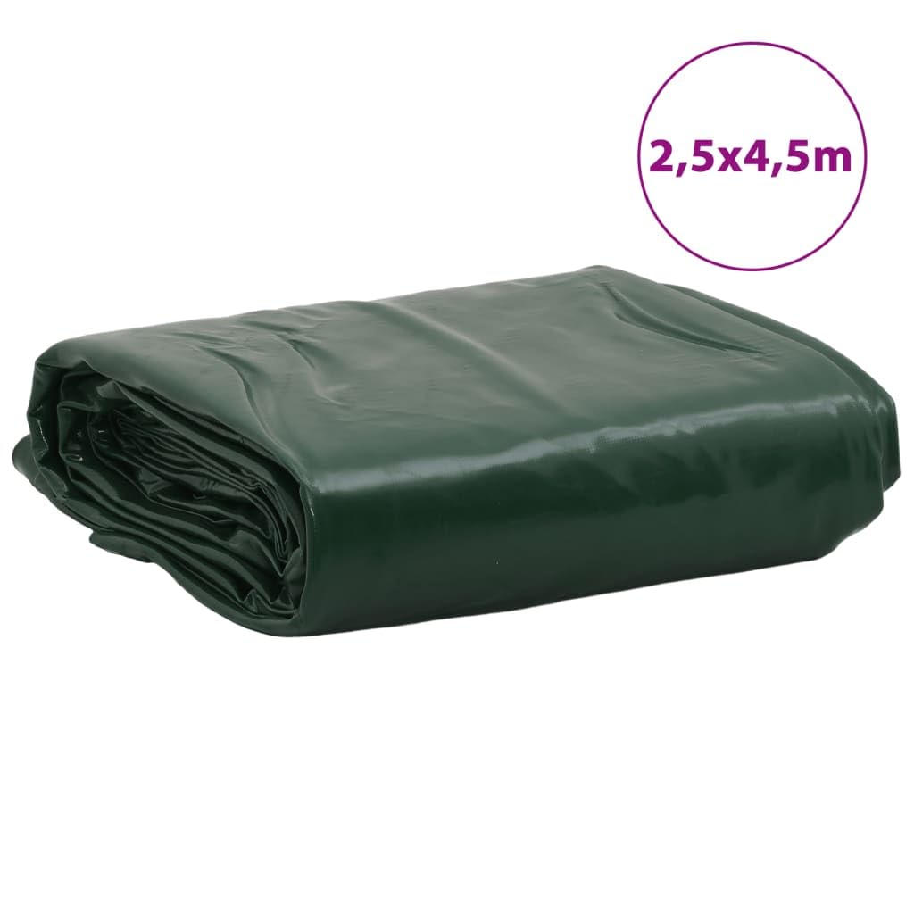 Telone verde con rivestimento in PVC, 2,5 x 4,5 m, 650 g/m², antistrappo, impermeabile, resistente ai raggi UV, con occhielli in metallo, resistente alle intemperie, per mobili da giardino