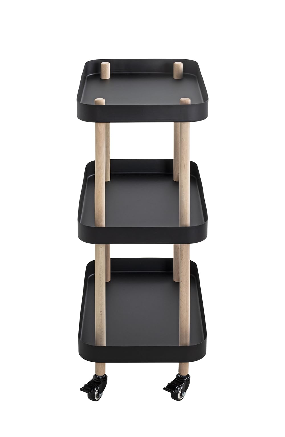 HAKU Tavolino in legno massello su rotelle naturale Base in metallo nero Tavolino da salotto su ruote - Dimensioni: L 50 x A 76 x P 30 cm Stile: Moderno