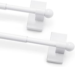 Deconovo Magnetic Curtain Rods 2‑Pack, Adjustable No‑Drill Stainless Steel 16-28 Inch Rod, Strong Magnetic Hold for Doors, Windows & Rental Spaces, Easy Install, White Rods for Apartment Home & Office