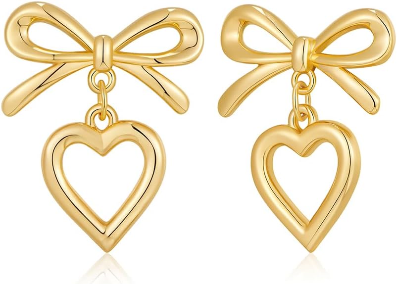 Heart Earrings For Women Ribbon Bow And Heart Dangle Earrings Valentine's Day Gift