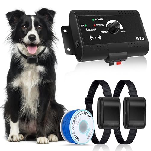 Electric Fence for Dogs, Underground Dog Fence System, Rechargeable Upgraded Electric Dog Fence with 2 Rechargeable Waterproof Collars, Tone & Shock Correction, 984Ft Underground Boundary