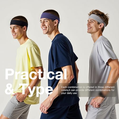 Braylin Faixa de cabelo masculina, pacote com 3, faixa de cabelo esportiva para corrida, ciclismo, b