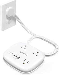 Travel Power Strip - TROND Short Extension Cord with 3 Outlets and 3 USB Ports (2 USB C), 2.6FT Wrapped Around Power Strip, Ultra Thin Flat Plug, Compact for Cruise Travel Essential Hotel Home Office