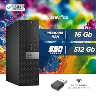 Dell, Pc Desktop Pronto All'Uso, Computer Pc Fisso Intel i7-6700 4 Core 3.4Ghz, Ram 16Gb, SSD 512Gb, Pacchetto Libre Office, Win 11 e Chiavetta Wi-Fi (Ricondizionato)