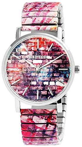 Raptor Colorful Edition Damen-Uhr Zugband Edelstahl Motiv Bunt Print Analog Quarz RA10205