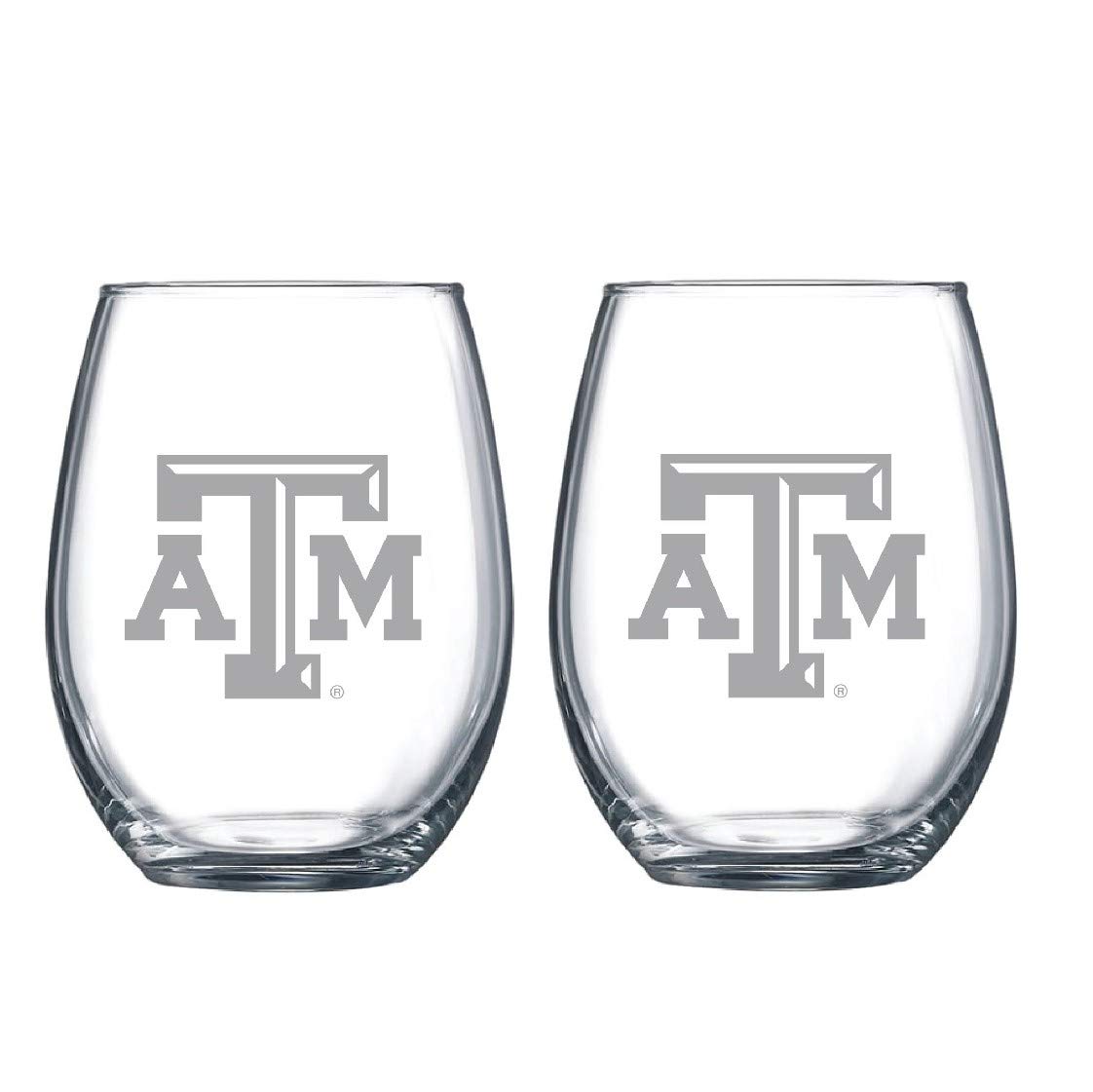 RFSJ Texas A M Aggies Satin Frost Stemless Wine Glass Set Official Clear Glass with White Logo Heavy-Duty