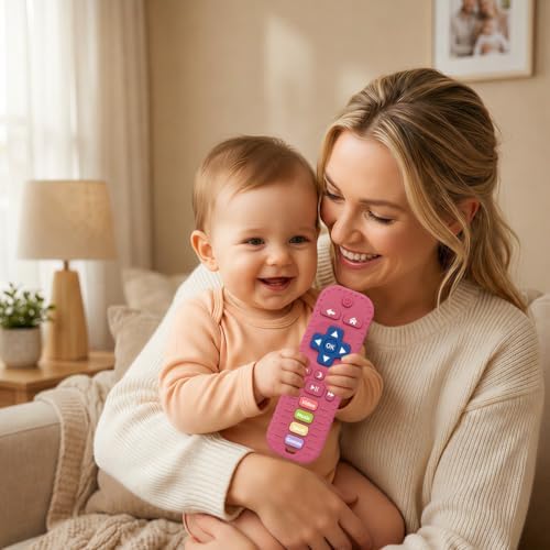 Baby Teething Toys, Remote Control Sensory Teether, Silicone Chew Toy for Teething Relief, BPA-Free Baby Remote Gift for Infants 3-6, 6-12 Months (Pink) — view 4