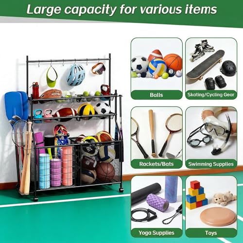 image for Insdiy Large Sports Organizer for Garage, Ball Storage Rack Garage Spo