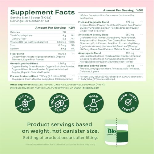 image for Bloom Nutrition Greens and Superfoods Powder for Digestive Health, Gre