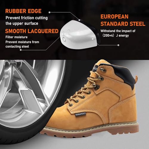 Image of Work Safety Boots for Men Durable Crazy-Horse Leather Indestructible Steel Toe Waterproof and Non-Slip Better Warmth Men Work Shoes