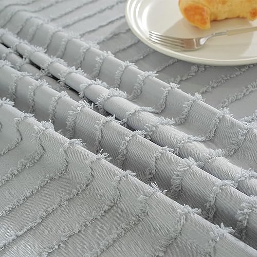 Nappe anti-taches rectangulaire 90x135 CM coton lin rayures gris bleu