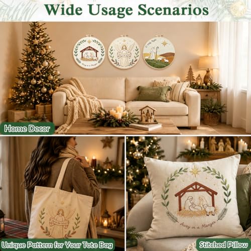 Image of Louise Maelys 3 Set Christmas Embroidery Kit for Beginners, Faith DIY Craft