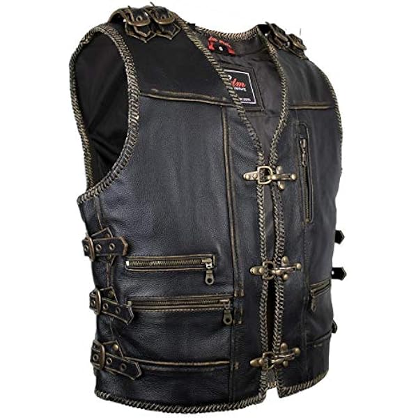 MDM Biker Motocykl Skórzany styl retro, czarny, XXL