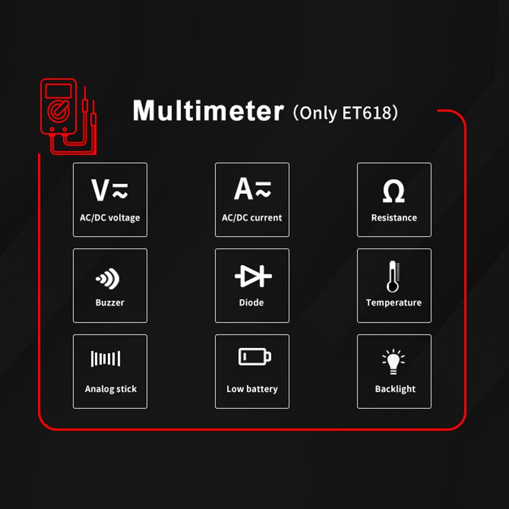 Irfora Multifunktionaler Kabeltester, Tragbarer Tragbarer Kabeltester ET618 mit LCD-Display, Findet Zielkabel Schnell in Netzwerken, POE-Tests, Inklusive Multimeterfunktion (ET618)