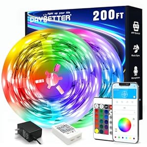 DAYBETTER LED Strip Lights 200 ft (2 Rolls of 100 ft), Smart App Control Lighting Bedroom Rome Decor with Remote, RGB Music Sync Color Changing LED Lights for Party