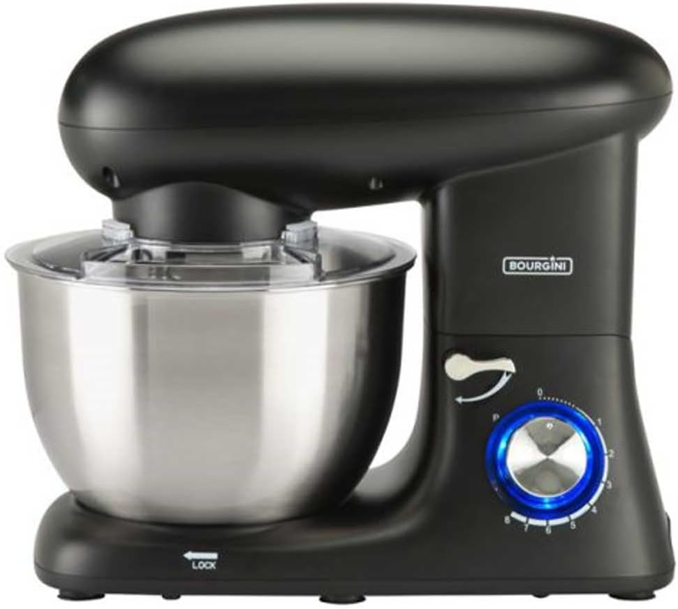 BOURGINI Kitchen Chef Plus Black Food Processor assembled with mixing bowl and splash guard