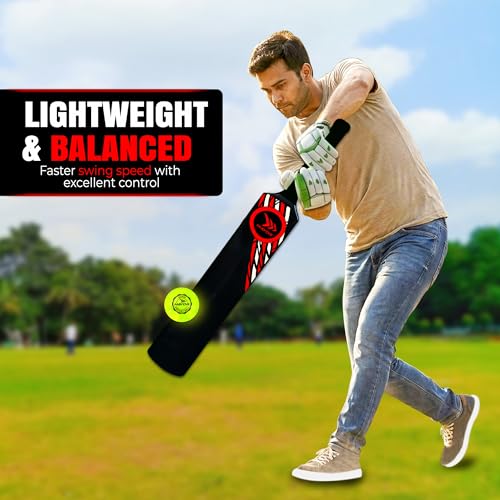 Image of MAYOR Century Plastic Cricket Bat for Kids & Adults | Full Size 34 x 4.5 Inch Tennis Bat for Practice & Indoor Play | Bat for All Age Groups | Ideal for Training & Friendly Matches (Black /Red)