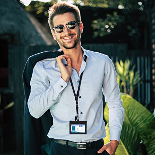 Wisdompro 2-Sided Pu Leather Id Badge Holder With 1 Id Window And 1 Card Slot And 1 Piece 23 Inch Adjustable Polyester Detachable Neck Lanyard Strap（Holds 3 To 4 Cards）- Black (Horizontal) #TOP5