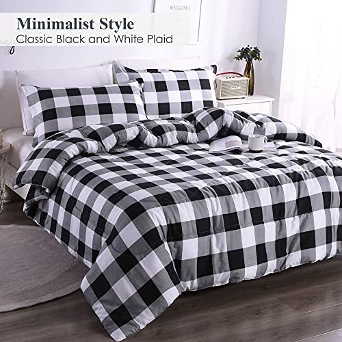Andency Black Grey White Plaid Comforter Set Full Size (79x90 Inch), 3 Pieces (1 Gingham Comforter and 2 Pillowcases), Summer Lightweight Microfiber Buffalo Check Down Alternative Comforter Set - Thumbnail 4