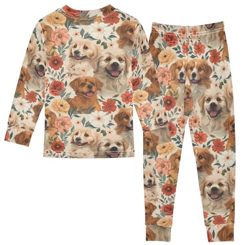 ALAZA Dog Puppy Flowers Pajama Set Pijamas Para Niños Long Sleeve Sleepwear2