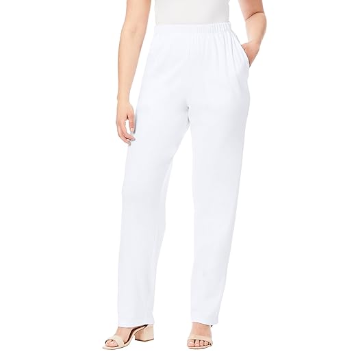 Roaman's Women's Plus Size Straight-Leg Soft Knit Pant Pull On Elastic Waist - 4X, White