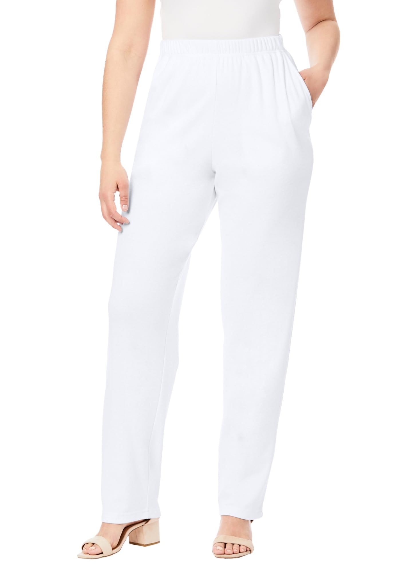 Roamans Womens Plus Size Straight Leg Soft Knit Pull On Pant - 3X White