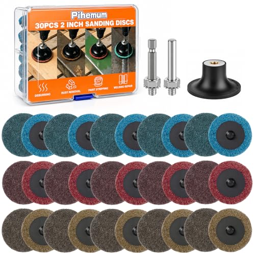 30 Pcs Quick Change Surface Prep Discs 2 Inch 3-Grit (Coarse to Extra Fine) Aluminium Oxide Nylon Roll Lock Sanding Discs with 1/4 Round & Hex Shank for Die Grinder Grinding Polishing
