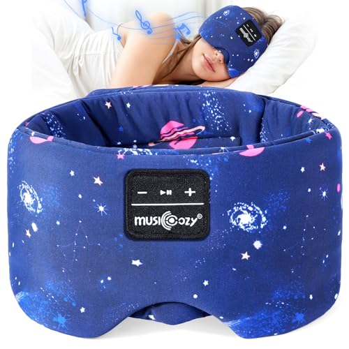 Musicozy Sleep Mask with Bluetooth Headphones,100% Natural Silk Eye Mask Headphones for Men Women,Soft Sleep Headphones Bluetooth Eye Mask for Sleeping,Travel,Relax,Yoga,Meditation,Large in Size