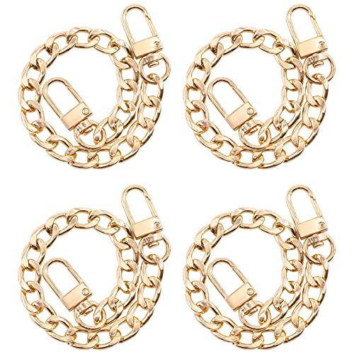 Image of 4Pcs Light Gold Luxury Fashion 7.5 Inch /19cm Replacement Flat Chain Strap with Buckles Set, Flat 0.4 inch Wide Enough 2.4mm Perfect for DIY Metal Shoulder Purse Replacement (Light Gold, 7.9 inch)