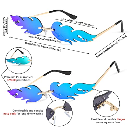 FEISEDY Fire Flame Sunglasses for Women Mirror Rimless Fire Shaped Novelty Sunglasses B28394