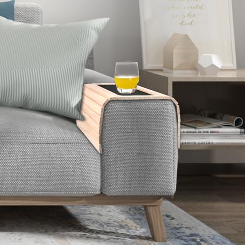 TIMESETL Taca na podłokietnik sofy (34,5 x 43,5 cm) – Elastyczny organizer i taca na podłokietnik kanapy – Antypoślizgowy organizer na podłokietnik na napoje, przekąski i piloty
