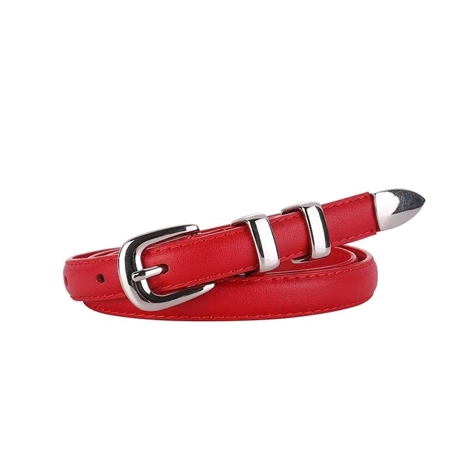Lyangod Women's Slim Leather Belt with Silver Buckle, 100cm Length, 1.5cm Width, Women's Jeans Decorative Belt (Red, 100x1.5cm)
