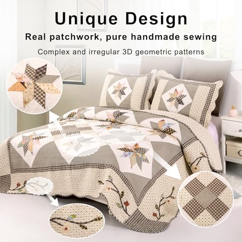 Linge de lit 100% coton de qualité supérieure YAYIDAY avec piquage patchwork soigné - 3