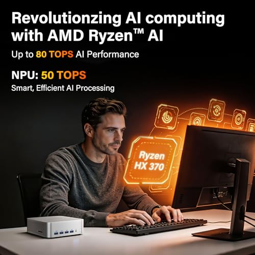 Image of GEEKOM A9 Max AI Mini PC, with AMD Ryzen AI 9 HX 370 (80 Tops), Copilot+ PC, Radeon 890M, 32GB DDR5 (Not LPDDR), 1TB SSD, Win 11 Pro, WiFi 7, BT 5.4, USB4, HDMI 2.1, Dual 2.5GbE, 8K, 3-Year Warranty