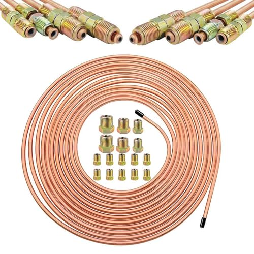 3/16 Brake Line Tubing,3/16 Brake Line Tubing Coil Roll 25Ft - Anti-Rust Fittings Connector Set Car Repair Tool for Braking Transmission System Vehicle Industrial Automotive